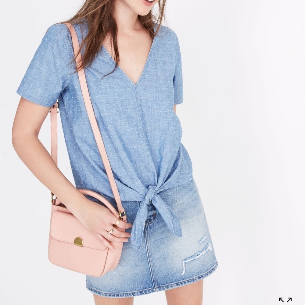 Madewell Chambray Eyelet V Neck Tie Top Small